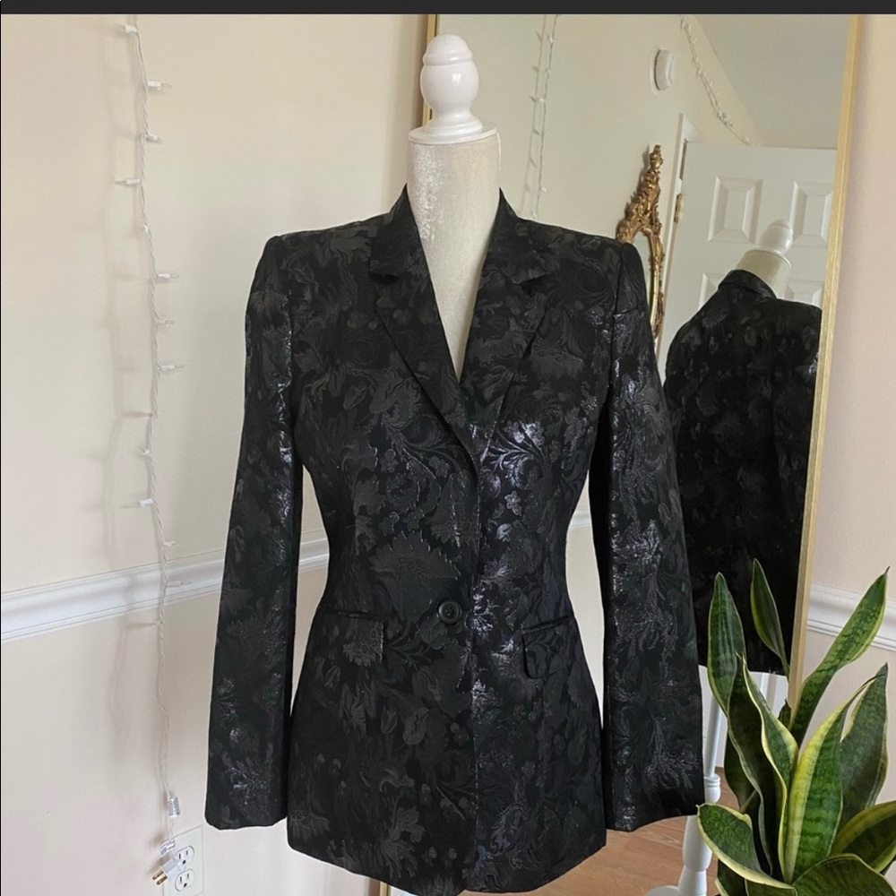 ALICE + OLIVIA Black Brocade Blazer M
